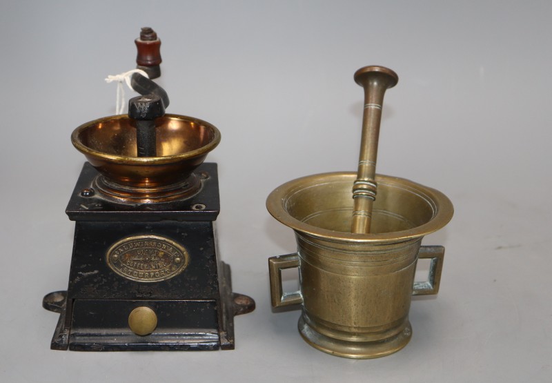 A Baldwin Son & Co, Stourport Lights coffee mill, and a pestle and mortar